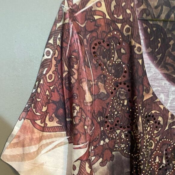 Avenida Azul Sublimation Top Brown Neutral Beads Flutter Sleeve Size 1X EUC - Picture 5 of 8